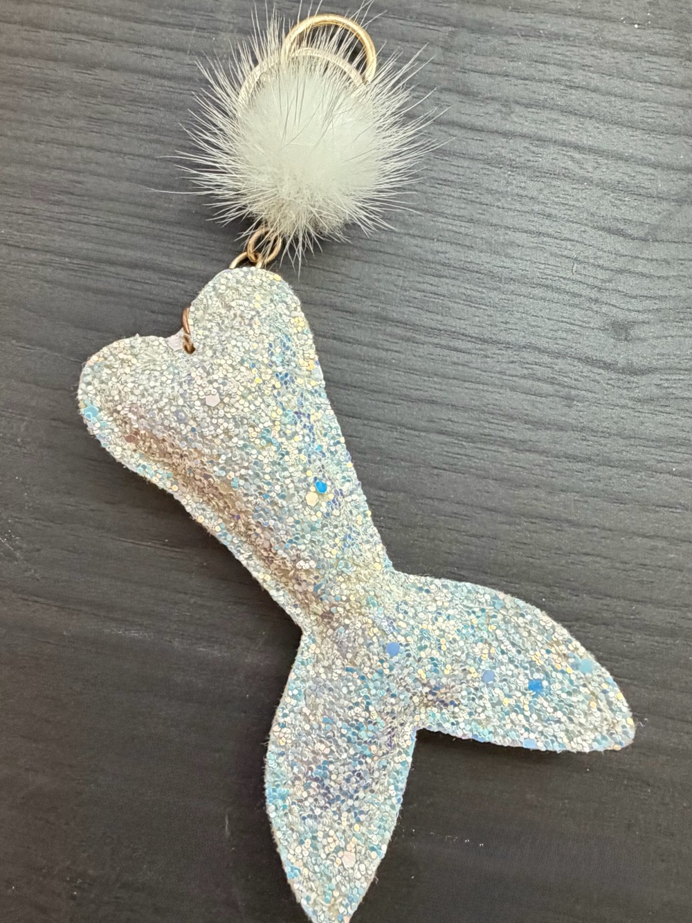Glitter Mermaid Tail Keychain with Faux Fur Pom